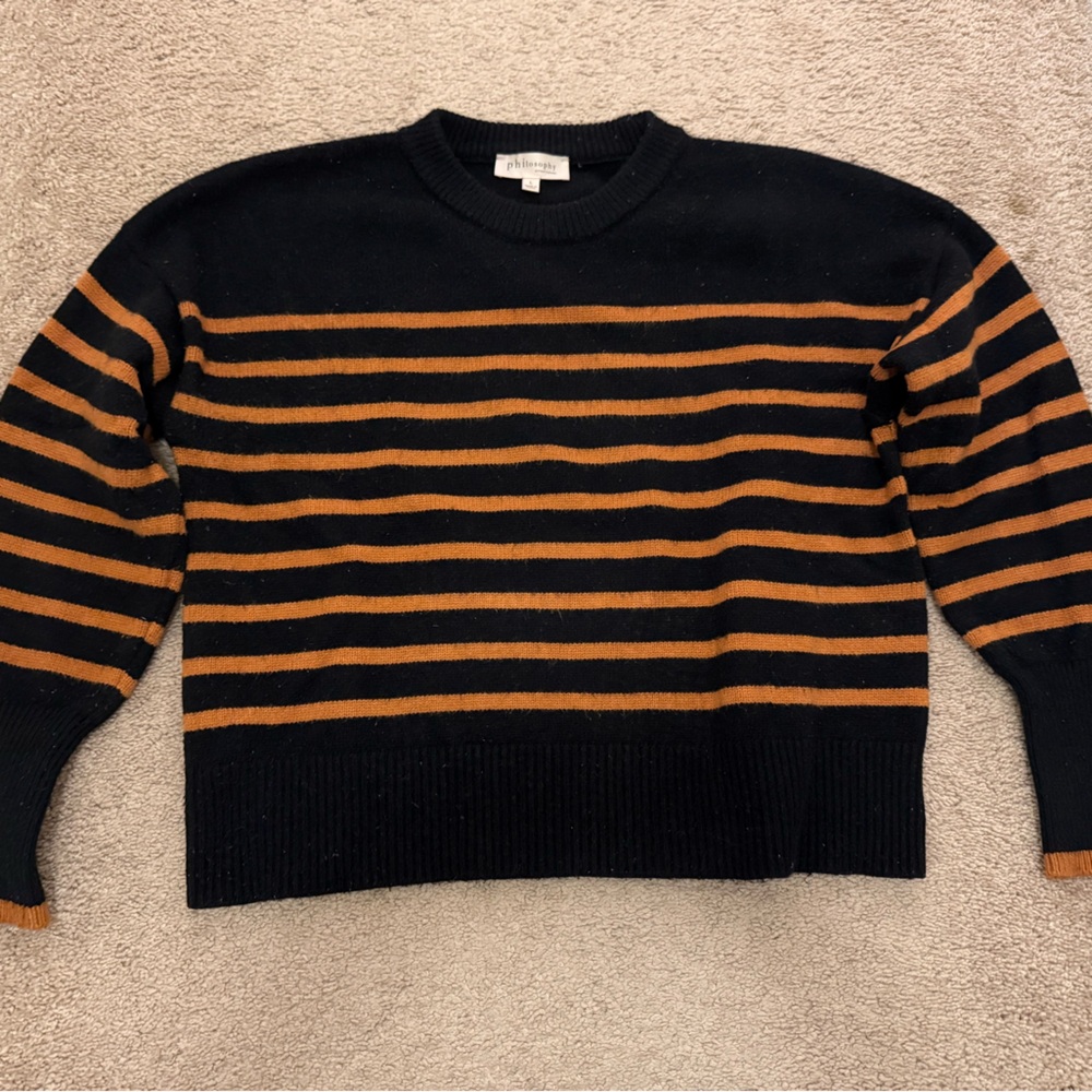 Philosophy Black and Orange Striped Crewneck Sweater